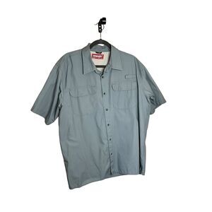 Wrangler Mens XL Blue Button Front Shirt Pockets Short Sleeve 100% Cotton